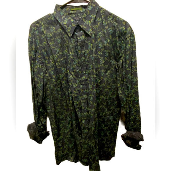 Ted Baker London Green Floral Print Oxford Shirt - Picture 1 of 4